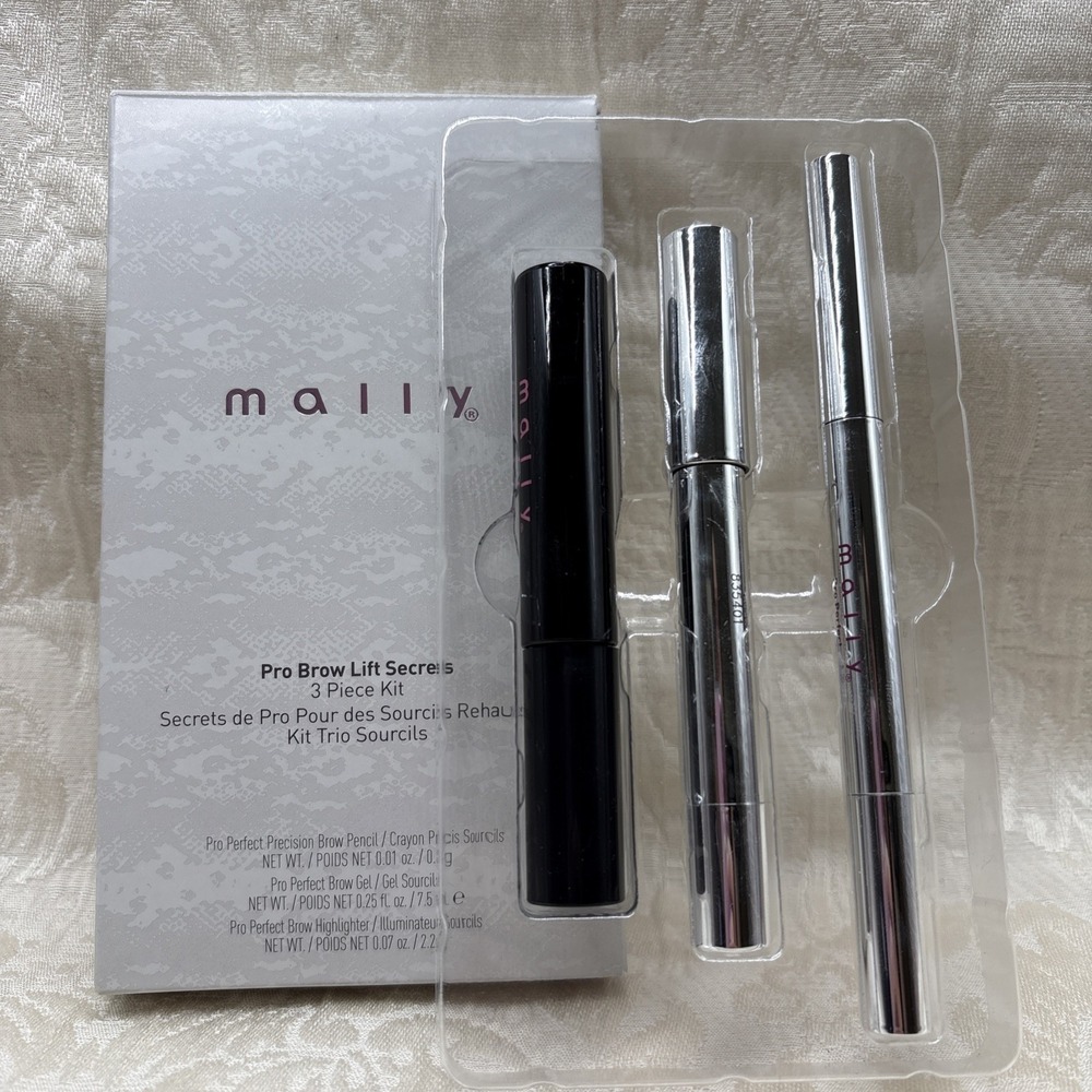 Mally Cosmetics Pro Perfect Precision Brow Pencil, Gel, Highlighter Trio Set NEW